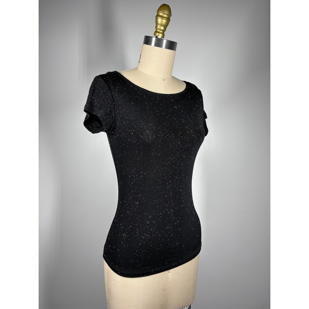 Vintage Y2K Stretchy Glittery Top Small Black Sparkle Whimsigoth 90s Onyx Nite - Picture 4 of 8